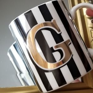 ❗Black and White Stripe Ceramic Mug with Gold Initial "G"